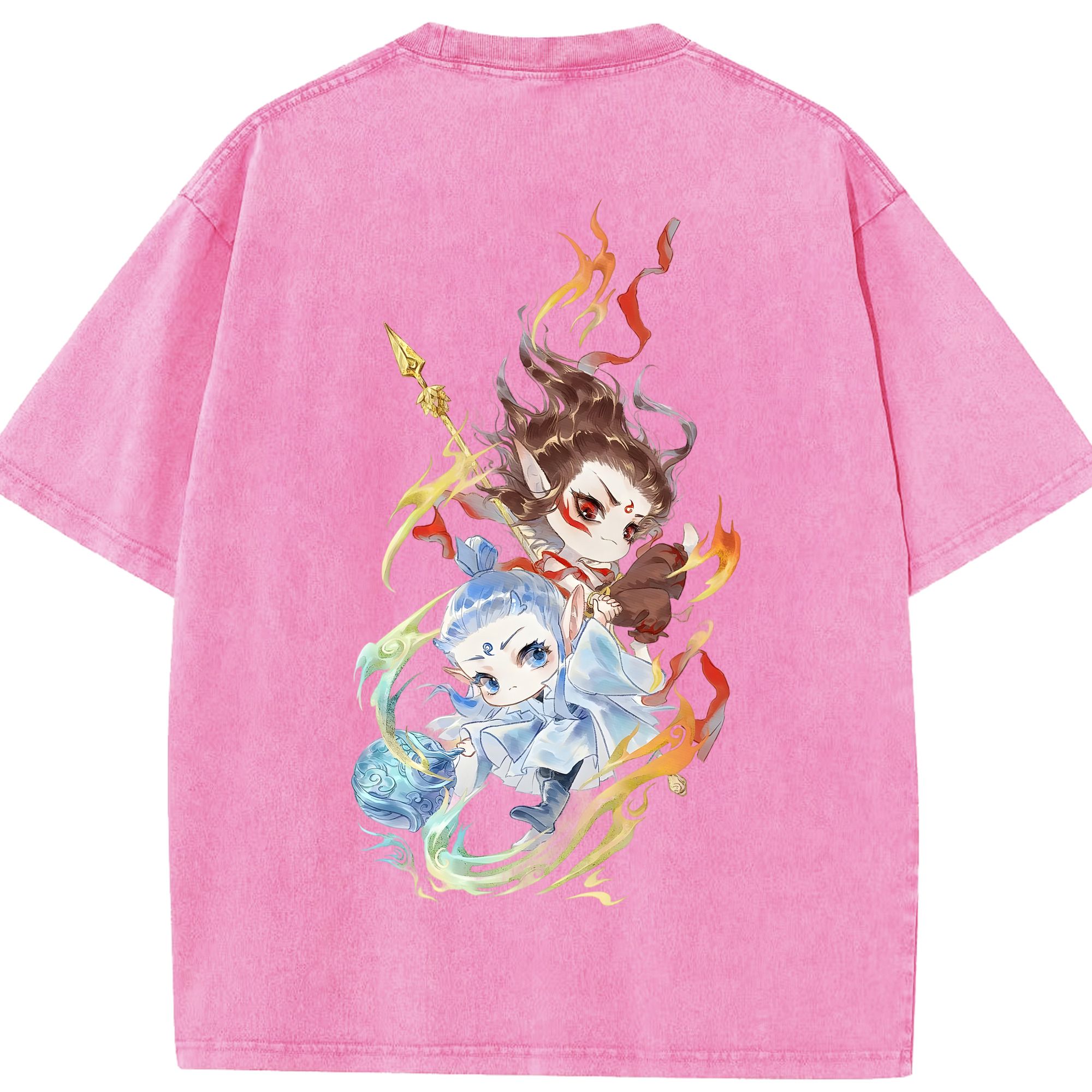 （画像用） Ne Zha 2 ナタ 魔童の大暴れ 綿100% ヴィンテージ風 半袖Tシャツ（背面プリント）